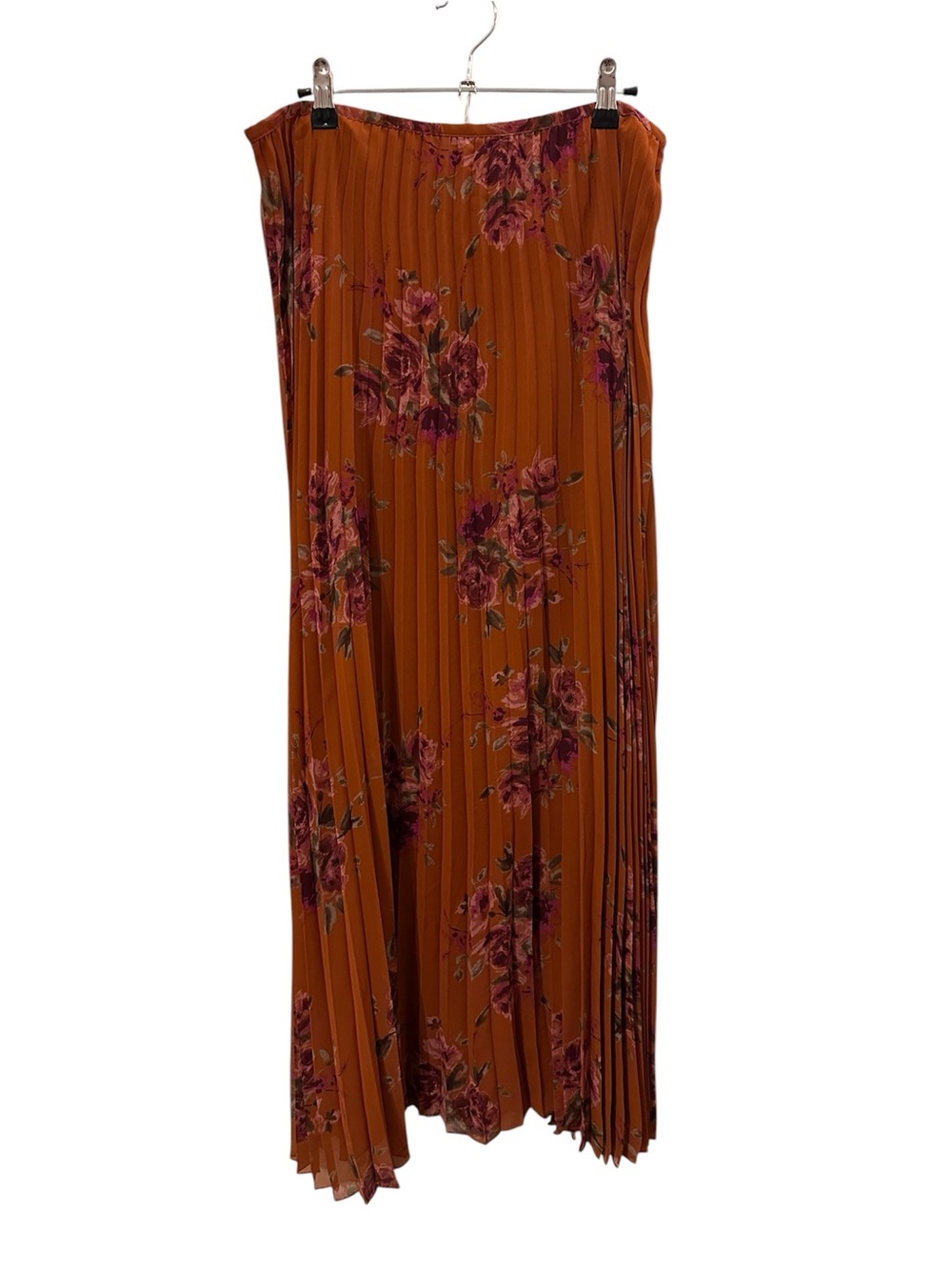 Pleated Maxi Skirt with Burgundy Floral Print - Picture 1 of 6